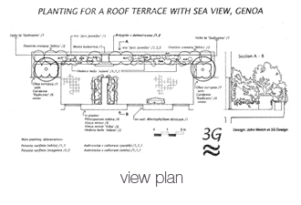 design plan for planting for a roof terrace with sea view Genoa Italy